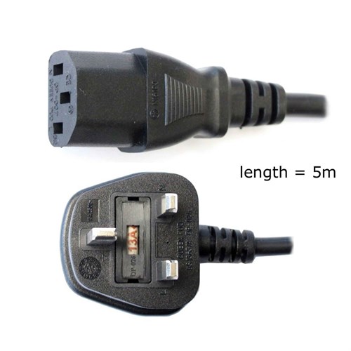 Power Cord C13 straight 5m for GB (Great Britain) IEC 53 H05VV-F 3G1.0mm2 C13 300/500V
