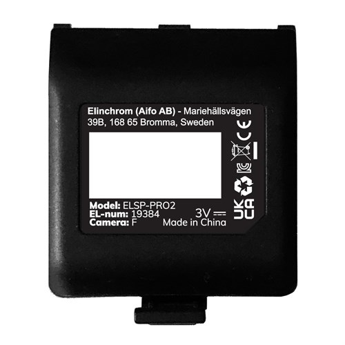 Elinchrom Pro X battery cover with product label for Fuji version.